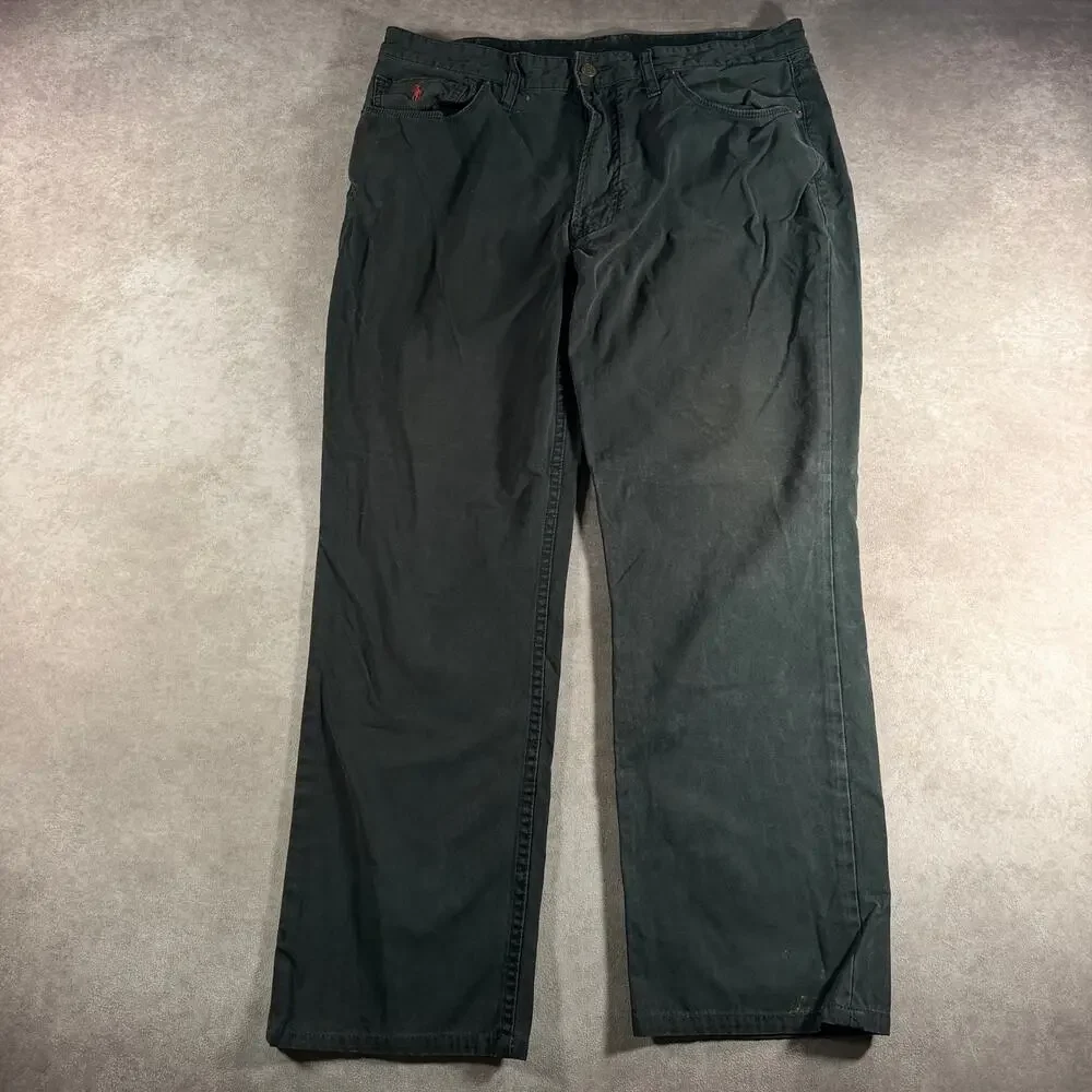 Polo Ralph Lauren Embroidered Logo Black Pants 36 28 Casual Preppy 100% Cotton